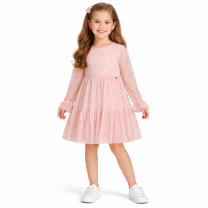 Vestido Tule Corações Manga Longa 8592P - Pokotinha